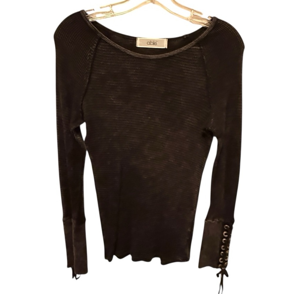 Able Black Shirt with Lacing on Sleeves